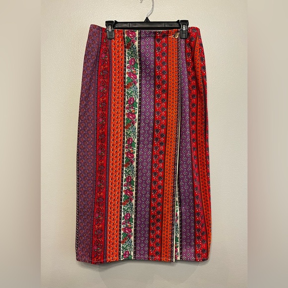 Vivaldi Dresses & Skirts - Vivaldi Vintage Colorful Striped Southwestern Denim Jean Wrap Skirt Size 14
